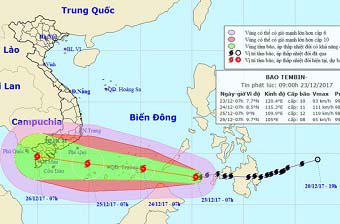 Bão Tembin đang trên đường tiến vào Biển Đông